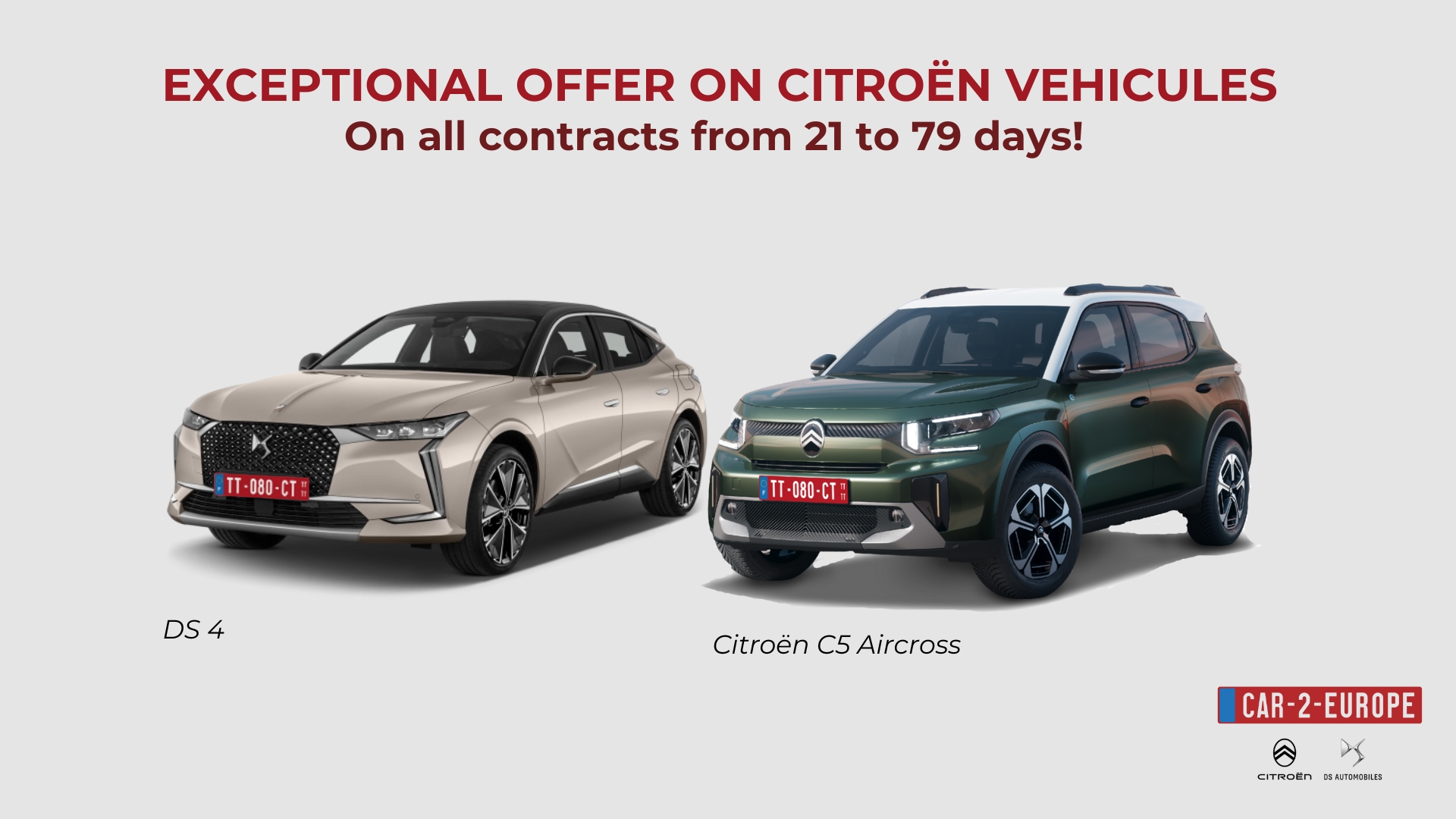 For a delivery from May 1st, 2025 to December 31st, 2025, 100€ off on your contracts from 21 to 79 days
