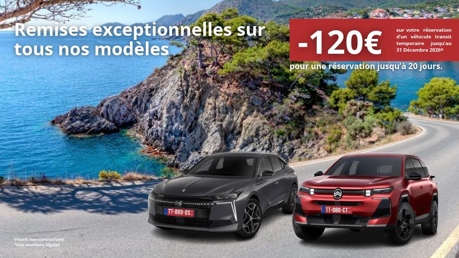 Remises exceptionnelles pour une réservation jusqu'à 20 jours.